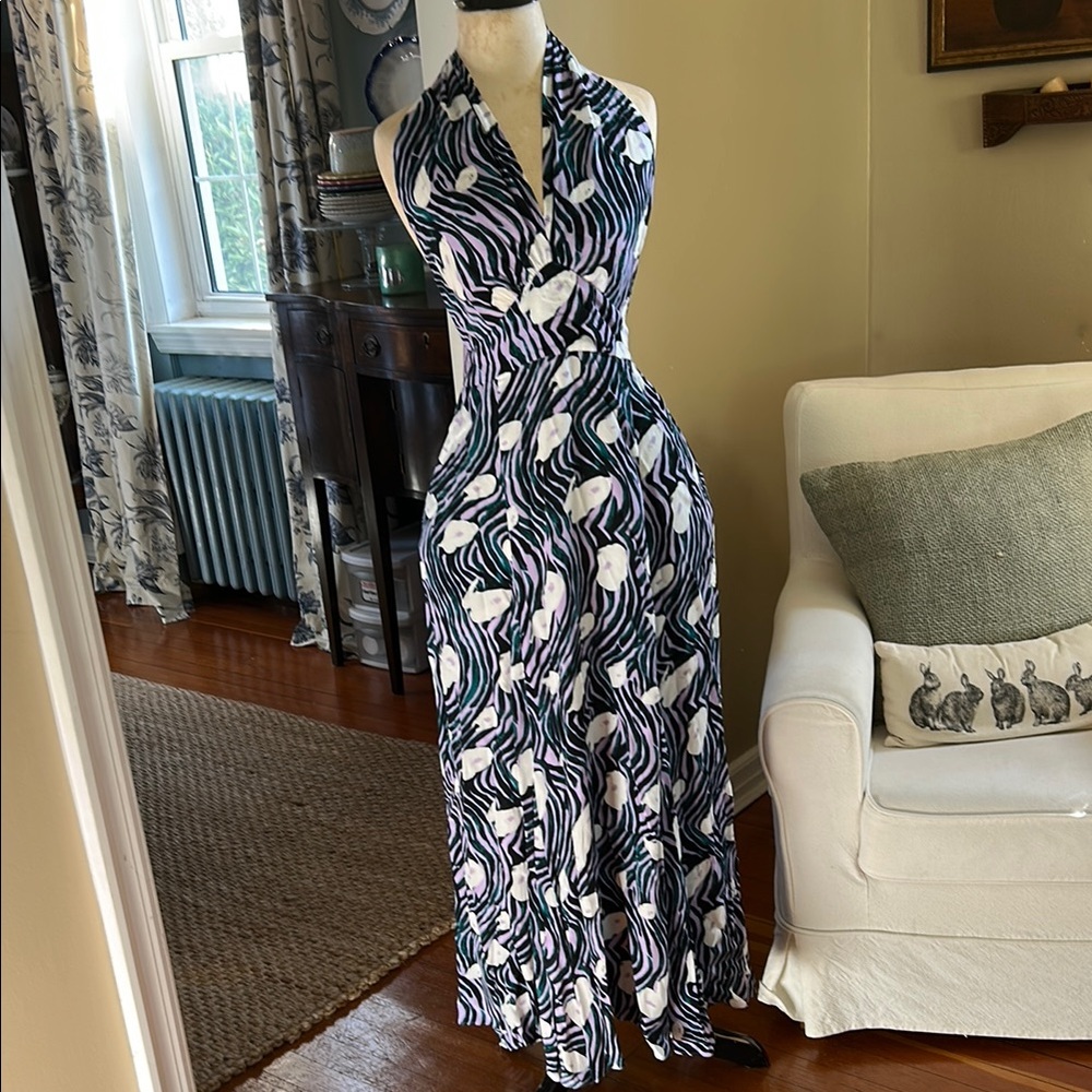 Diane Von Furstenberg Mattia printed crepe halterneck maxi dress ( no belt)